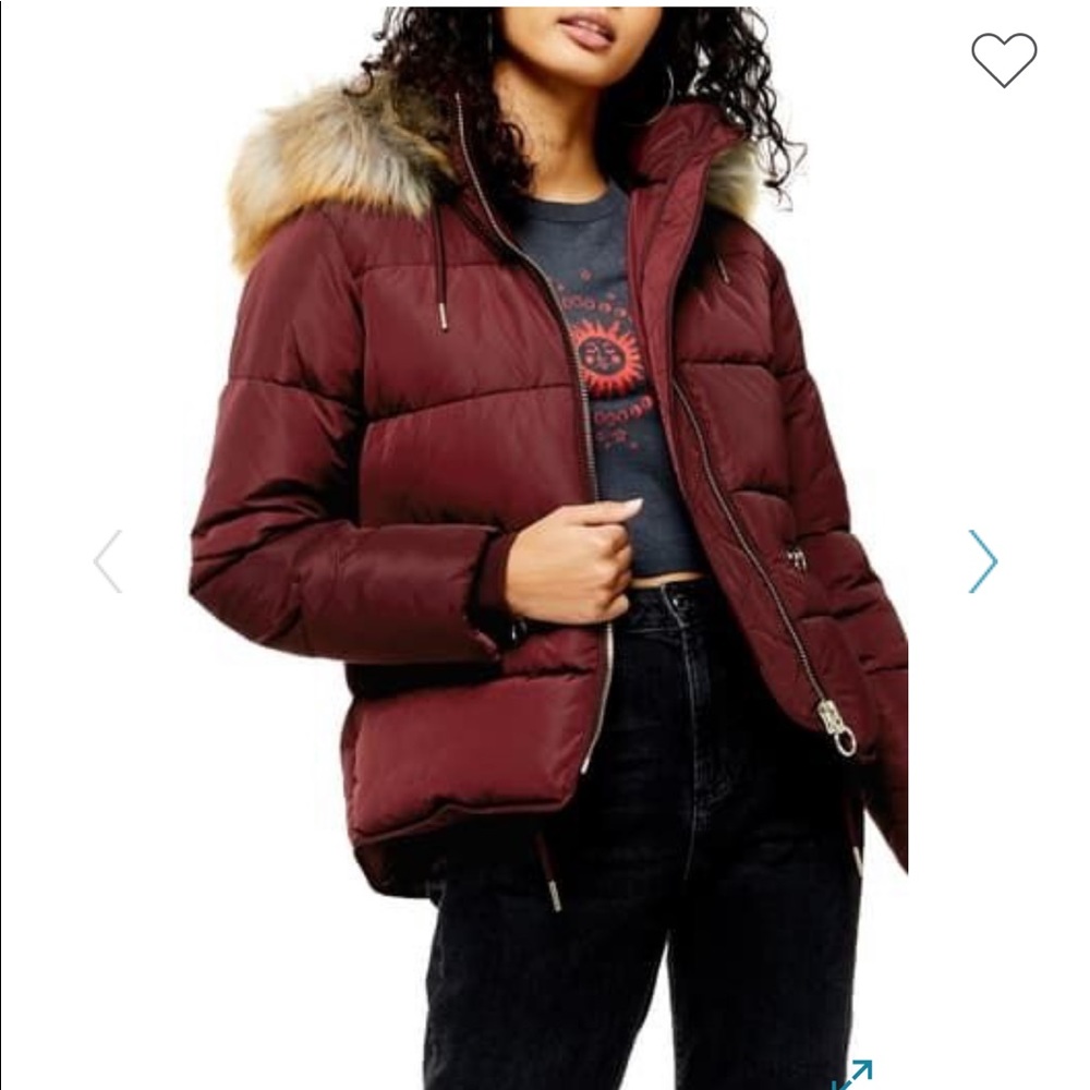 New TopShop puffer jacket in burgundy - Picture 1 of 4